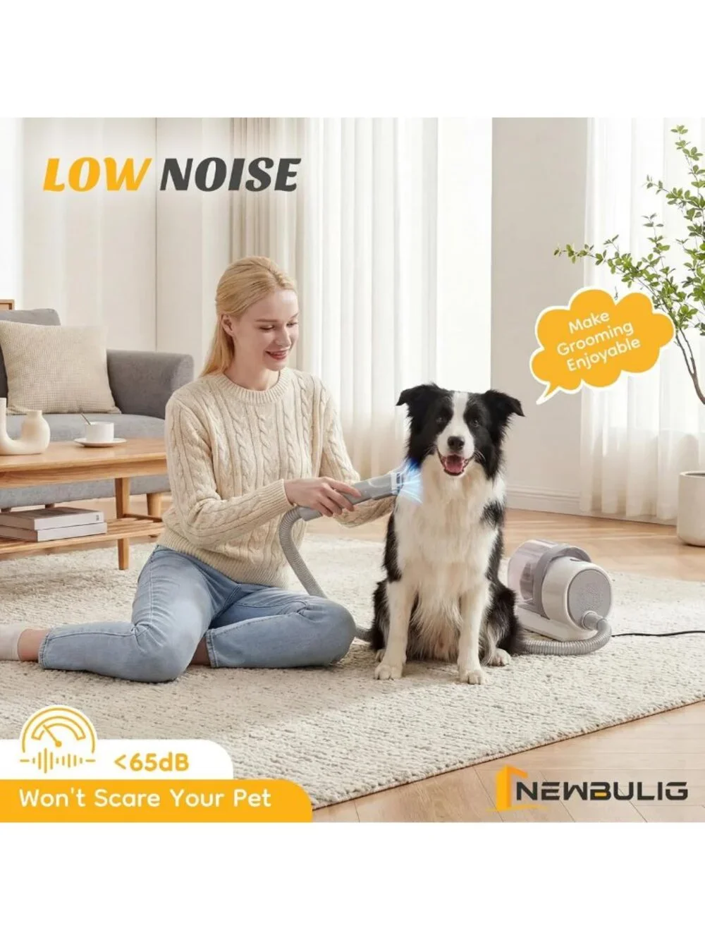 Pet Grooming Vacuum Kit for Cats & Dogs, 2.5L Dust Cup, Hair Removal Tool